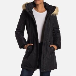 Tahari - Whitney Windproof Faux Fur Trim Parka - Black - L